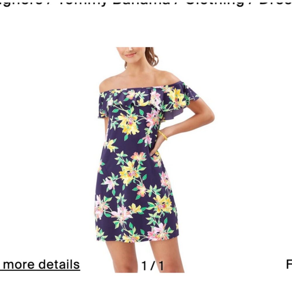 TOMMY BAHAMA "Sun Lilies" Off The Shoulder Ruffle Spa Dress In Mare Navy L